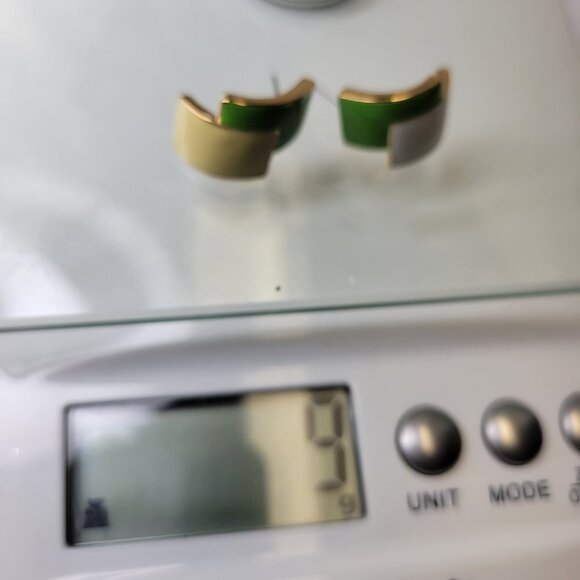 Small Mini Earrings in Green, Cream and White Enamel - Picture 8 of 8